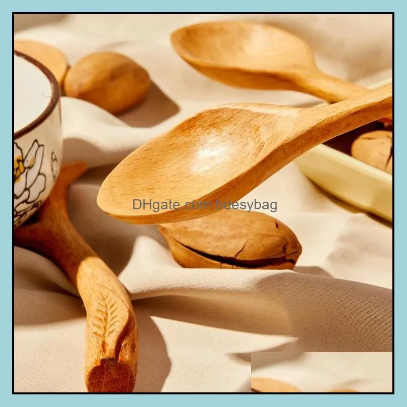 log color japanese tableware wooden spoon hand shaped long handle spoons dinnerware coffee mixing spoon t2i52085