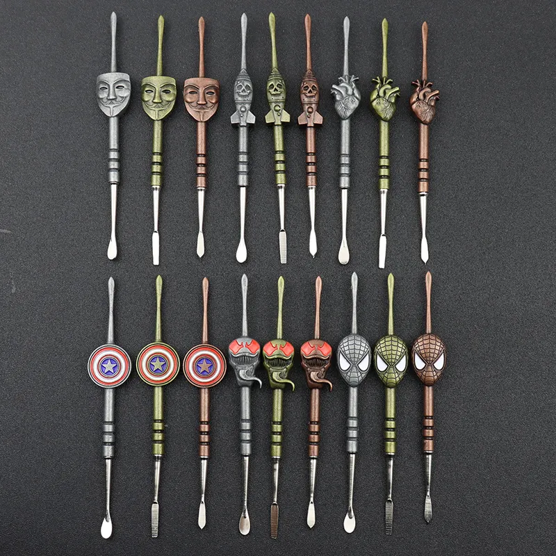 Rauchen Wax Dab Cleaner Tools Haken Earpick Dabber Tool Reinigung PP-Beutel Verpackung 6 Styler Wax Dabbers Skull Badge Mask Man Schaufelspitzen für Paste Fett Dry Herb Soild