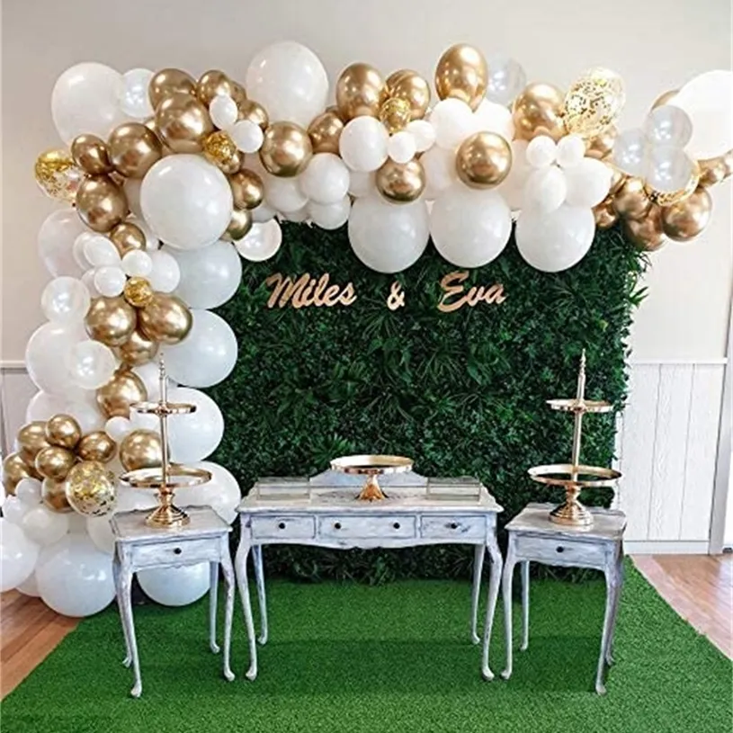 Kit d'arc de guirlande de ballons blancs, ballons de confettis dorés 98 PCS, feuilles de palmier artificielles 6 PCS décorations d'anniversaire de mariage 220321