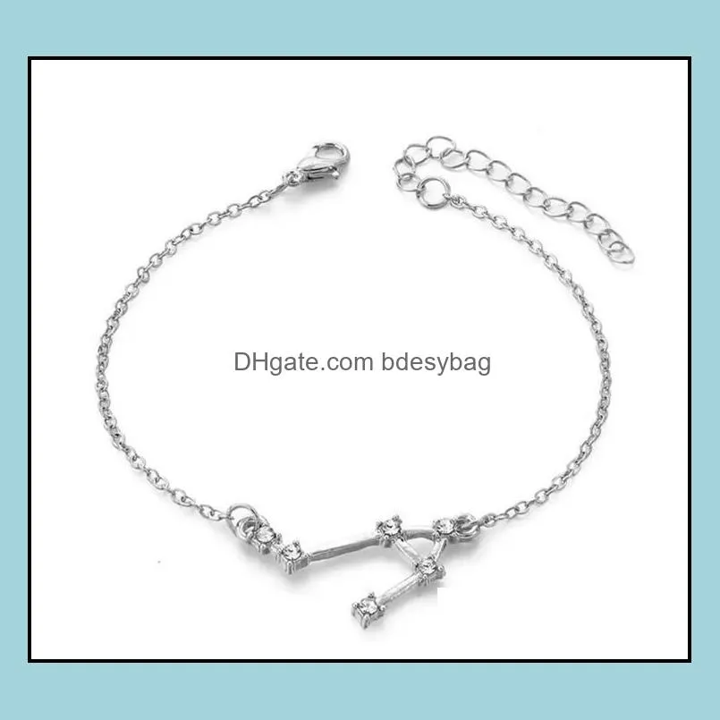 12 Horoscope Zircon Zodiac Signs Bracelet Gold Silver Constellations Bracelet For Women Jewelry with Gift Cards wholesale