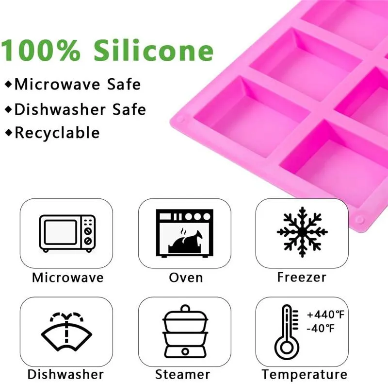 6 Cavities Silicone Soap Mold Baking Silicone Moulds for Cake Pudding Muffin and Soaps Making DIY Handmade Craft Ice Cube Tray