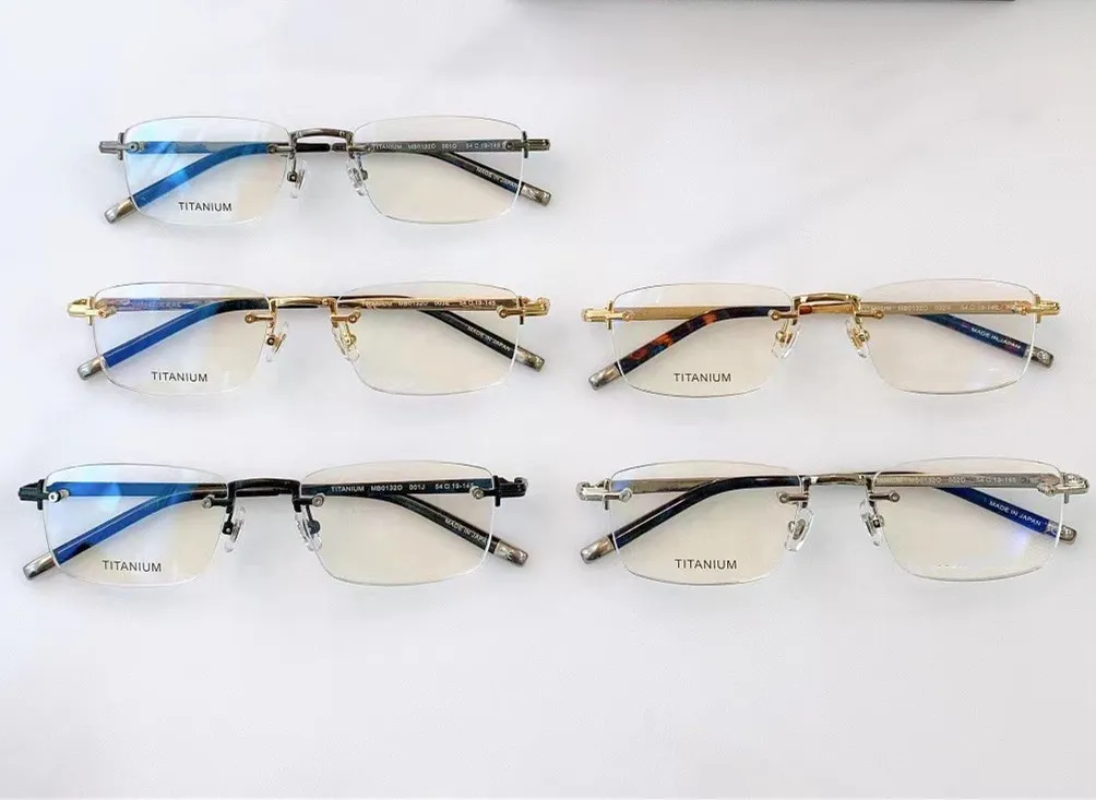 Marque hommes lunettes optiques cadre sans monture affaires titane montures de lunettes pour homme or argent couleurs concepteur hommes myopie lunettes lunettes MB0132 avec étui d'origine