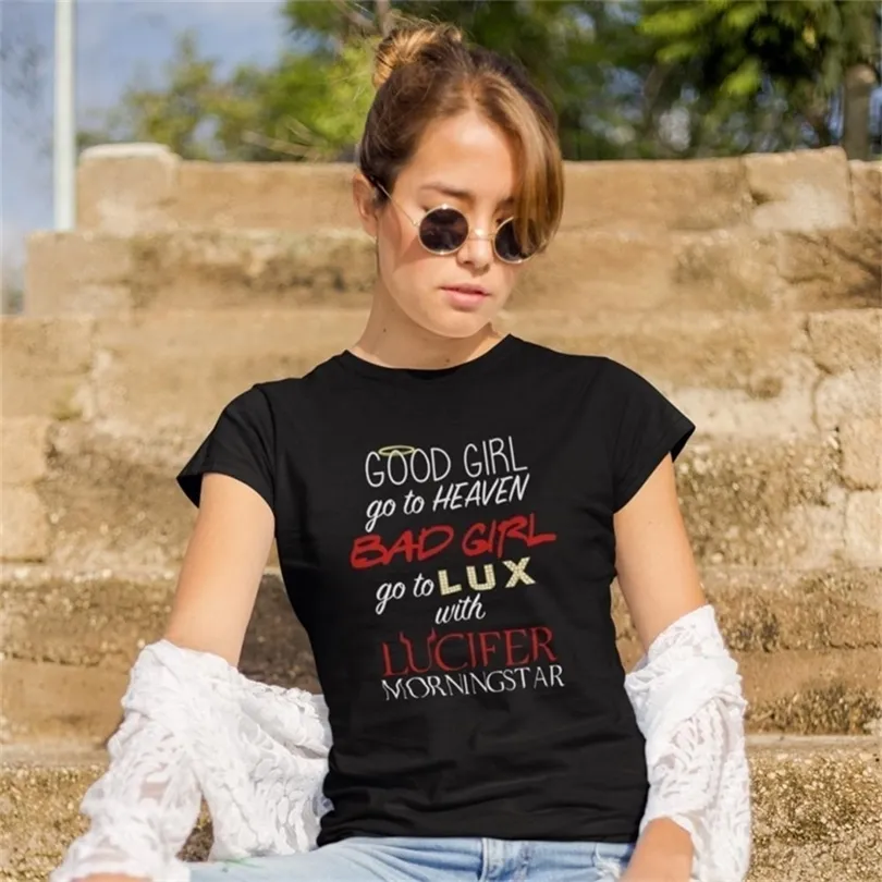 Lucifer T-shirt Aller à Lux avec Lucifer T-shirt à manches courtes, plus la taille des femmes t-shirt blanc New Fashion Casual Ladies Tee Shirt T200110