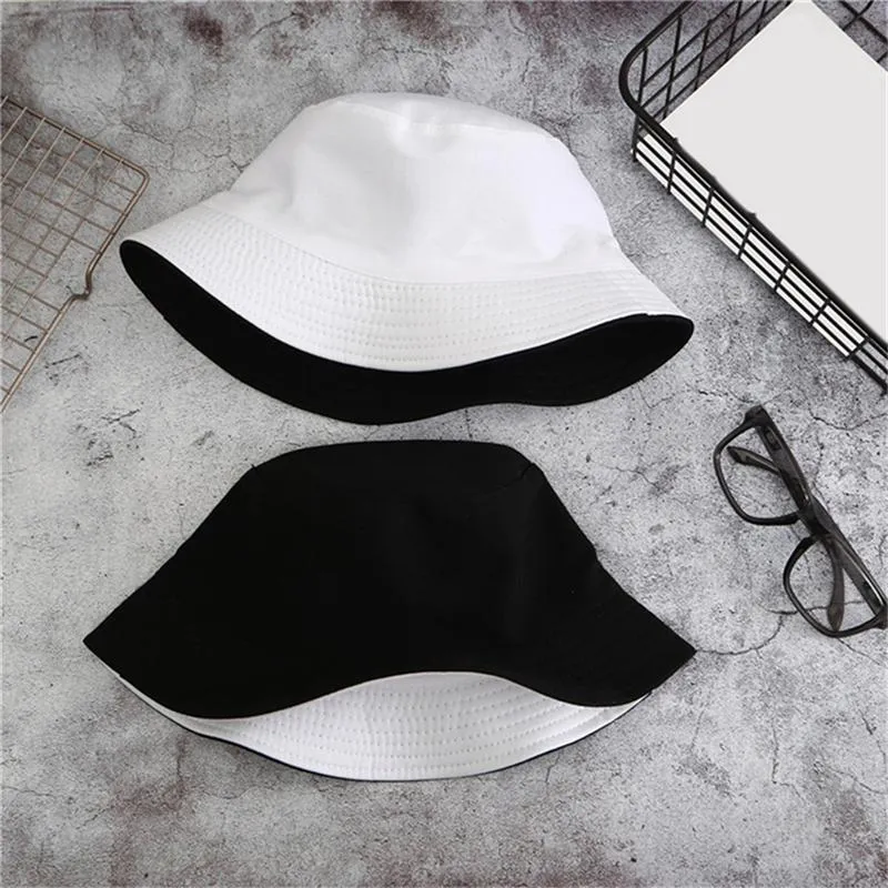Berets Double Side Women Bucket Hat Fashion Solid Men Summer Cap Foldable Wide Brim Hip Hop Fisherman HatsBerets