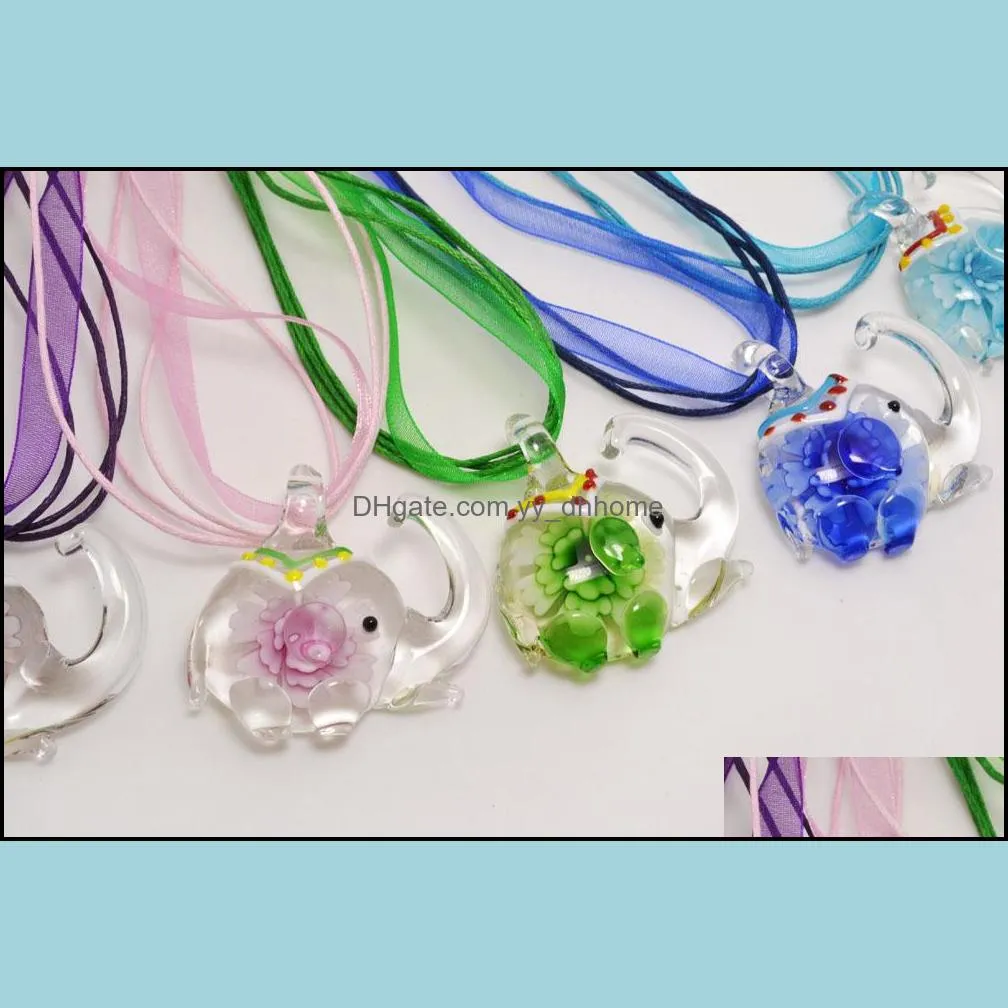fashion 6color necklaces handmade murano lampwork glass mixed color flower in the elephant pendants necklace