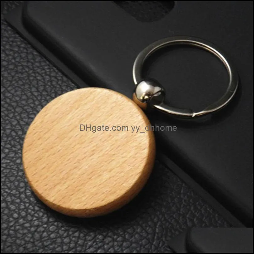 Blank Wooden Keychains DIY Keychain Key Tag Anti-Lost Wood Gift Keyring Tags Portable Round