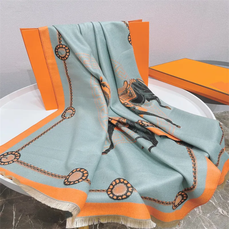 デザイナーレディ・カシミアブレンドスカーフ、繊細な厚いキャリッジプリント両面2色ショール5色