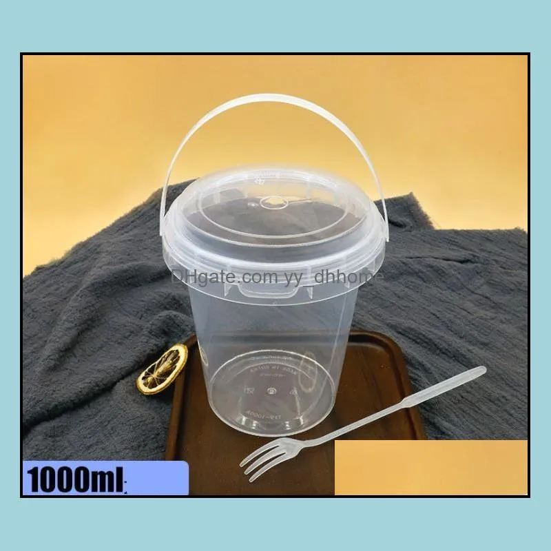 NEW34oz Summer Cold Drinking Beverage Cups Fruit Juice Milk Tea Cup with Cover Handle Disposable Clear Plastic Container by sea