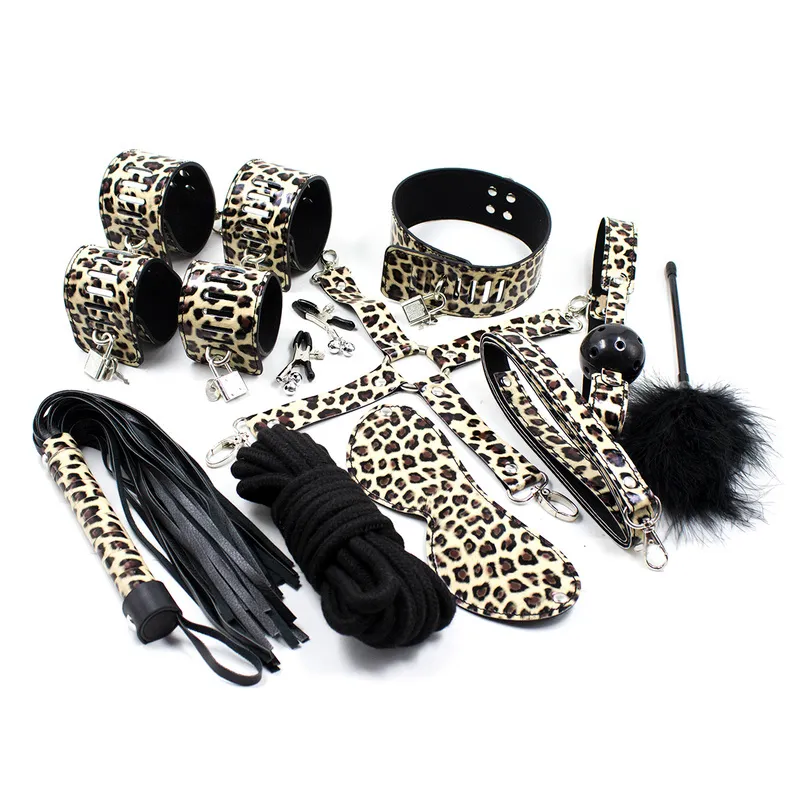 10 Pieces/Set sexy Bondage SM Restraints Set Fetish BDSM Leather Handcuffs Whip Mouth Gag Adult Games for Couples Erotic Women