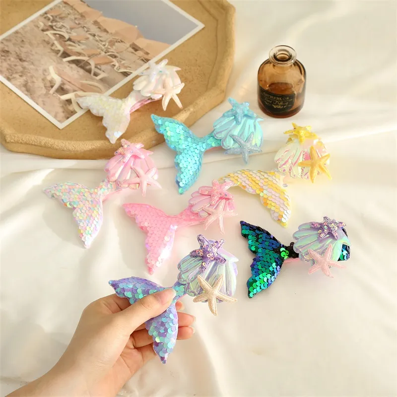 New Sequined Hairgrips For Women Cartoon Mermaid Tail Starfish Shell Hair Clips Cute Multicolor Hairpins Fashion Hair Accessories Wholesale 1 66xt