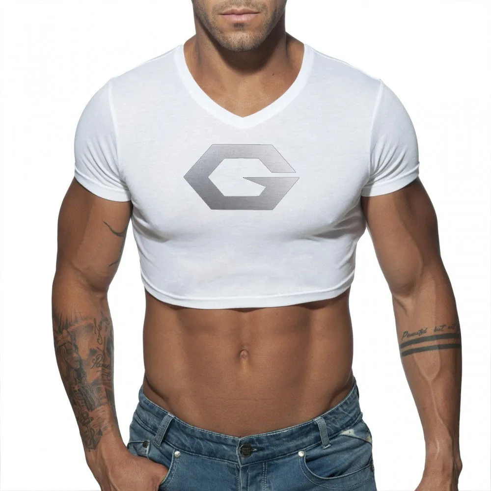 T-shirts pour hommes Ensembles de soutiens-gorge Hommes Streetwear Mode Imprimer Col V T-shirt court Respirant Gilet à manches courtes Sexy Crop Top Sport Fitness Yoga Costumes de danse