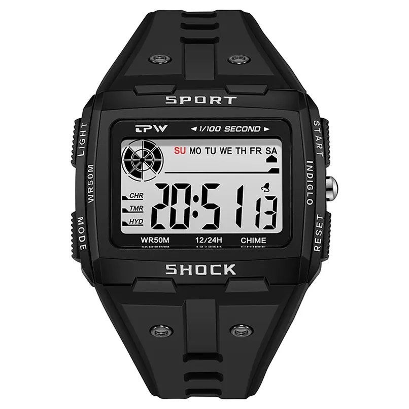 Super Easy to Read Digital Watches For Outdoor Sport LED Display 50 Meter Water Resistant 220407