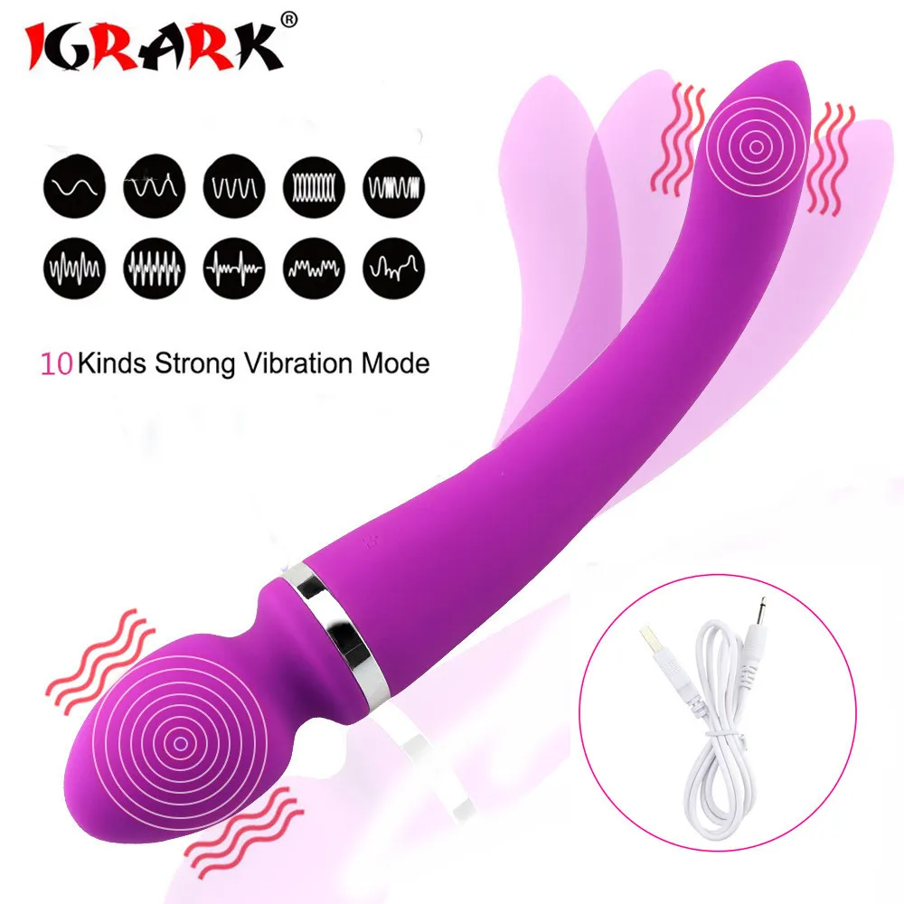 女性のためのデュアルヘッドバイブレーター充電式av wand dildo magic massager sexy toys women erotic toy produc