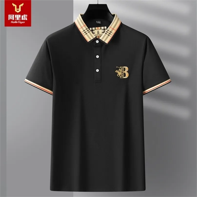 Camiseta masculina de verão com bordado manchado, cor sólida, manga curta, moda casual, camisa polo empresarial 220606