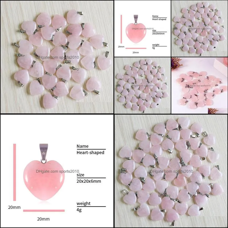 natural stone necklace heart pendants rose quartz gemstone charms 20mm for women charms diy jewelry making accessories wholesale