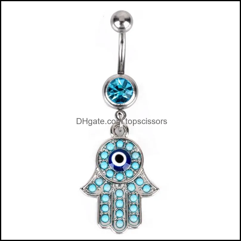 stainless steel navel ring turquoise belly button rings anchor owl budda`s hand piercing stud gifts for women