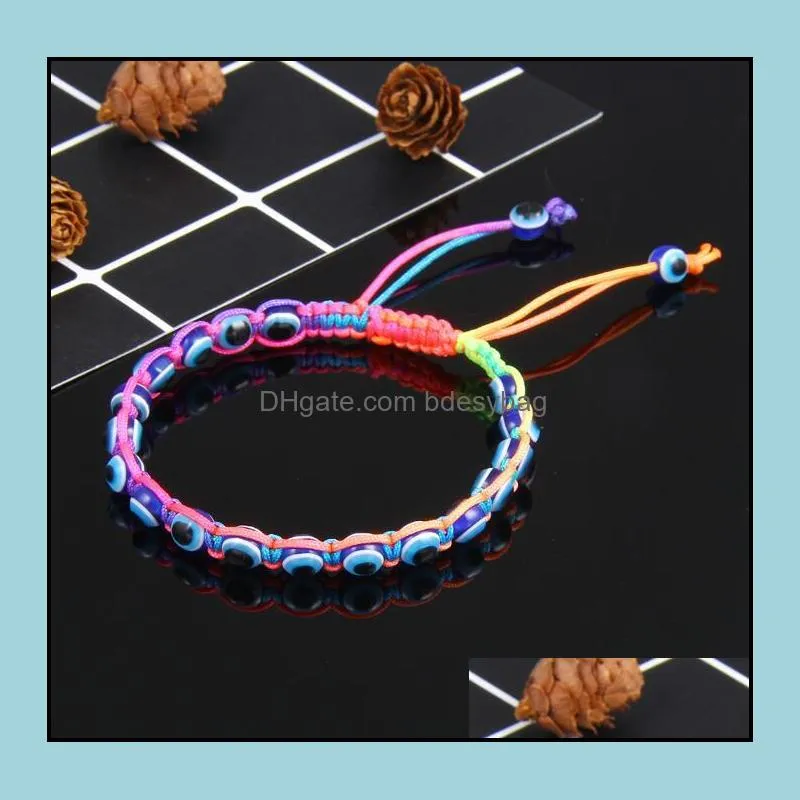 Fashion Turkey Blue Evil eye Charm Beaded Strands Bracelets Women Handmade Braided String Rope Bracelet Wholesale