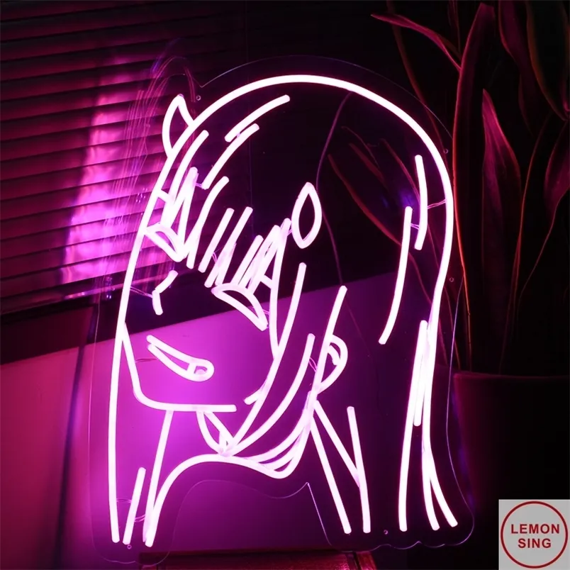 Benutzerdefinierte Zero Two Girl Kein Licht Dimmbares Glühen Ästhetische Lampe Wanddesthetisches Raumdekor Anime LED Neonschild 220615