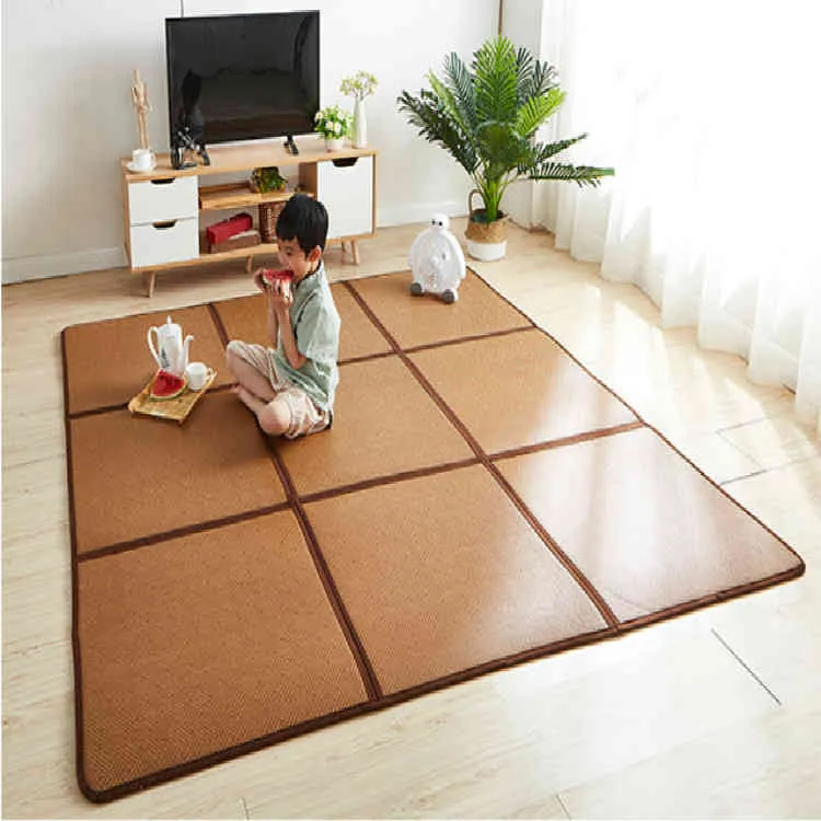 Patchwork Rattan Mat Halı Yatak Odası Tatami Zemin Katlama Bambu Dokuma Yaz Oturma Odası