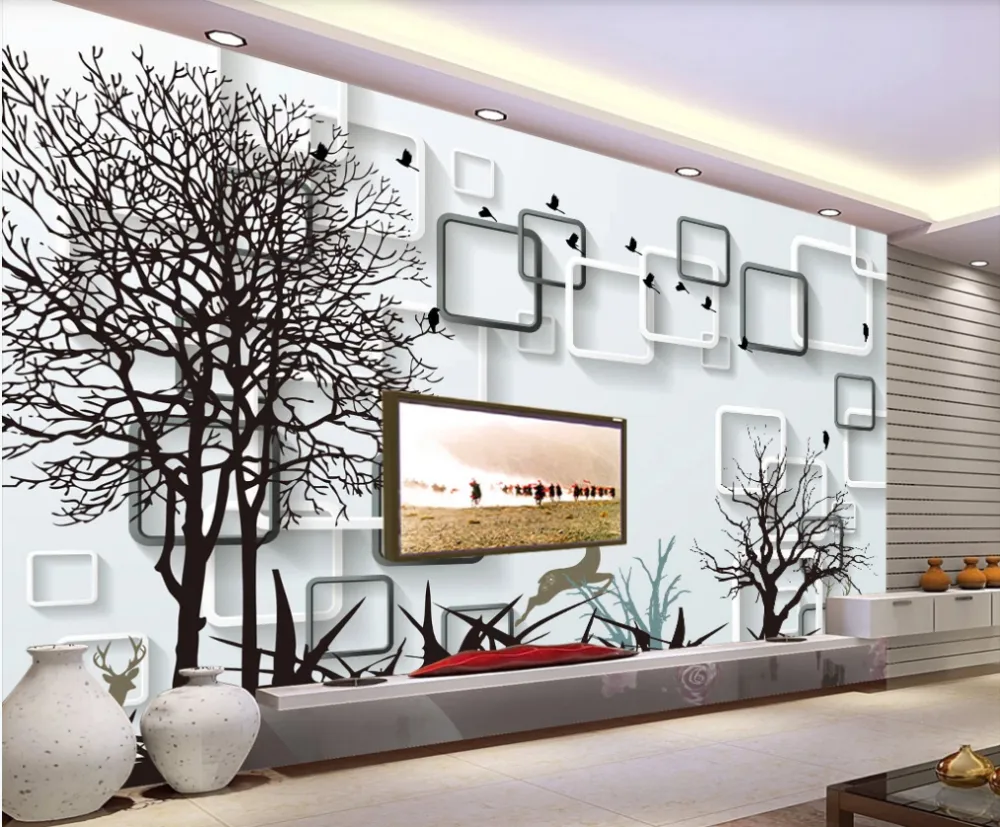 カスタム壁紙8D壁画ステレオ3D抽象ツリー3D壁紙テレビ背景壁壁画