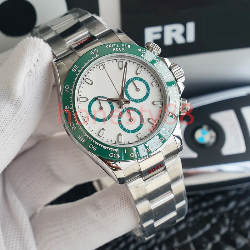 Luxury Men's Watch 40mm Automatisk armbandsur Mekanisk grön lysande urtavla Rostfritt stål Rem Sapphire Mirror ST9 Classic256Q