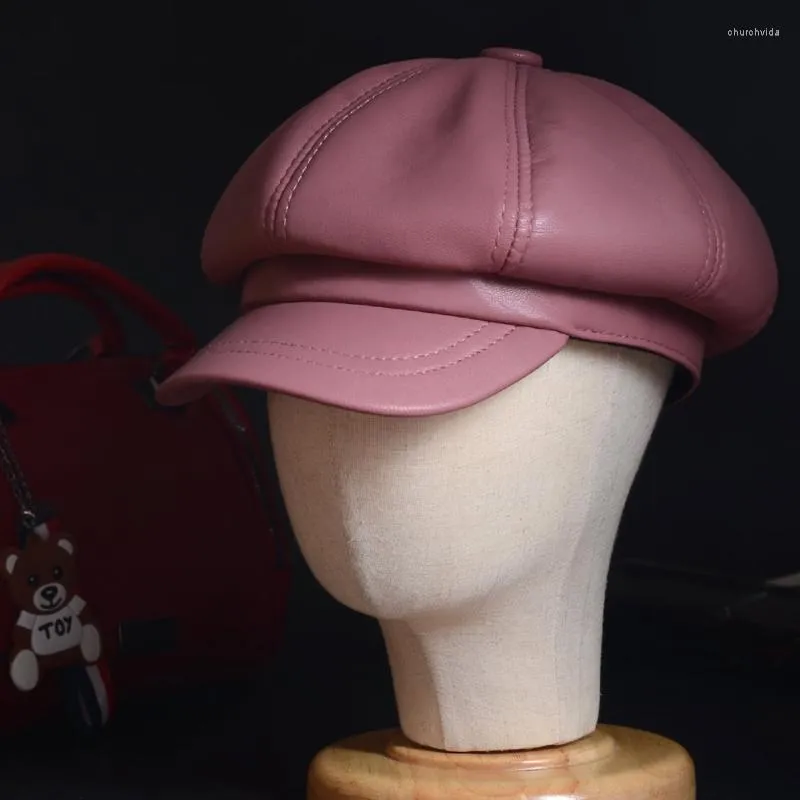 ベレー帽の女性の女性本革の羊の皮のカラフルなベレー帽の八角形のキャップ画家SBOYジャズ/ネイビー/フラット/アーミーキャップ/ハツベレット