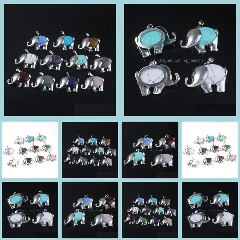36x26mm natural gem stone charms elephant shape pendants opal crystal rose quartz diy necklaces jewelry making mjfashion