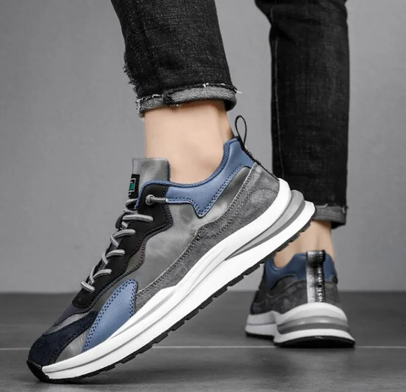 Fashion Brand Autumn Winter Dress Shoes Men Running Sneakers Popular Low Tops Elastic Band Leather Designer Comfy Fitness Run Walk Casual Athletic Shoes EU 39-44