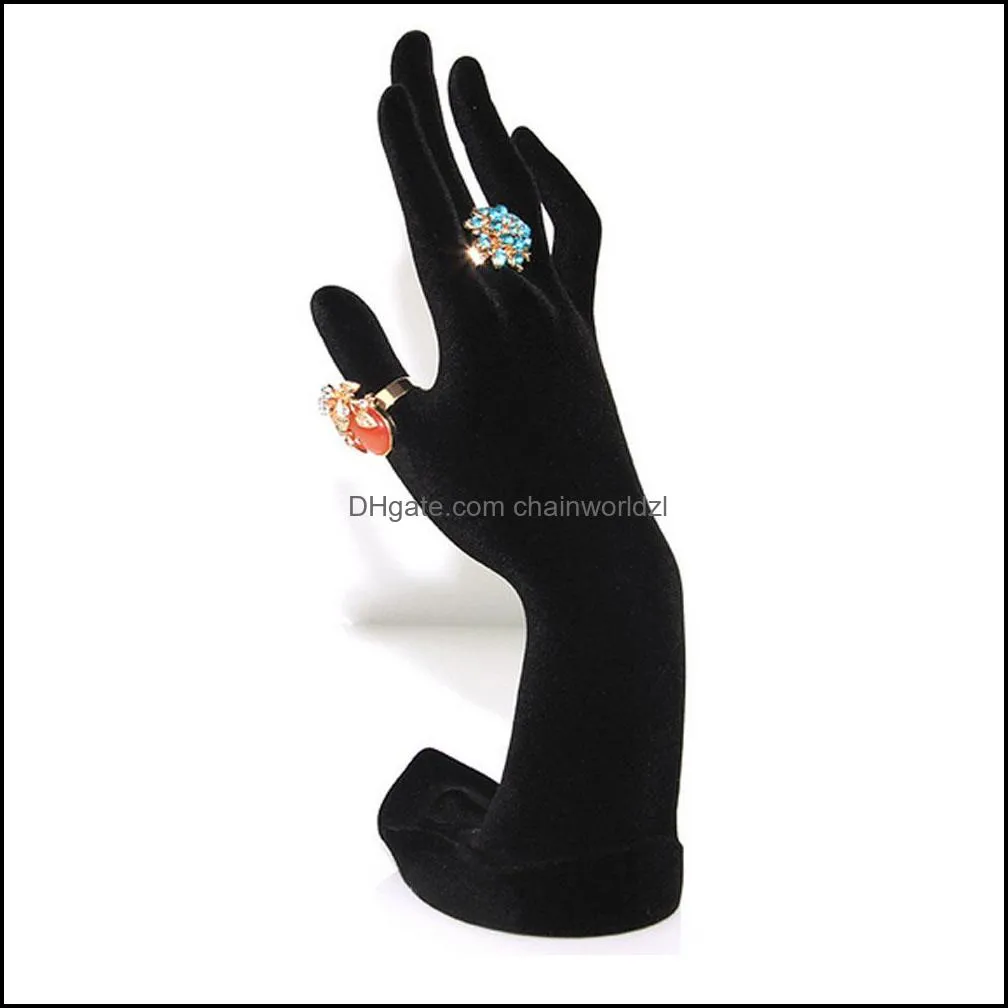 Hand Shaped Ring Stand Bracelet Holder Bangle Rack Jewelry Display Rings Shelf Black Velvet Female Mannequin Hand