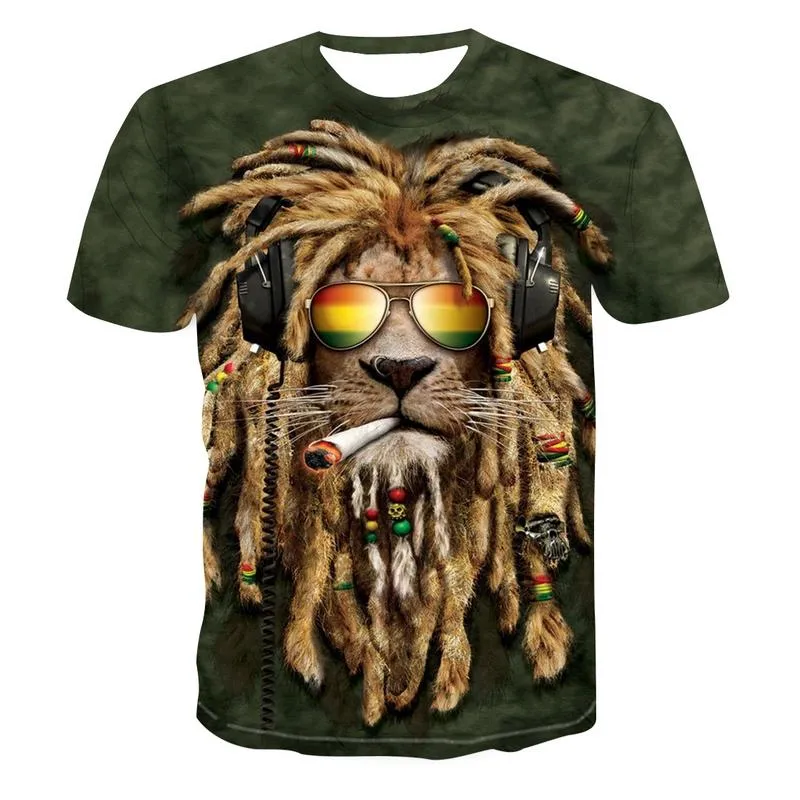 メンズTシャツ喫煙ライオンと女性のファッションショートスリーフ3DTシャツ春夏ラウンドネックトップ