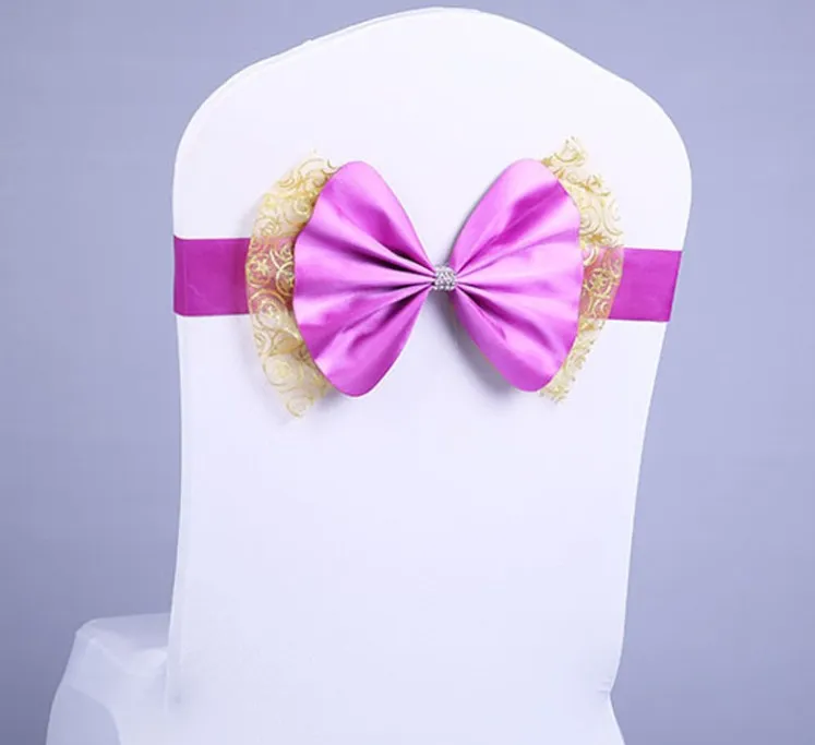 Bowknot bruiloft stoel cover sjerpen elastische spandex boog stoel band met gesp voor bruiloften banket partij decoratie accessoires