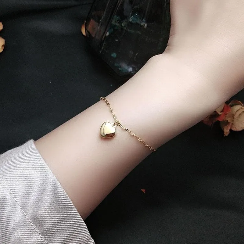 Bracelets à maillons minimalistes en acier inoxydable, pendentif cœur, bijoux plaqués PVD