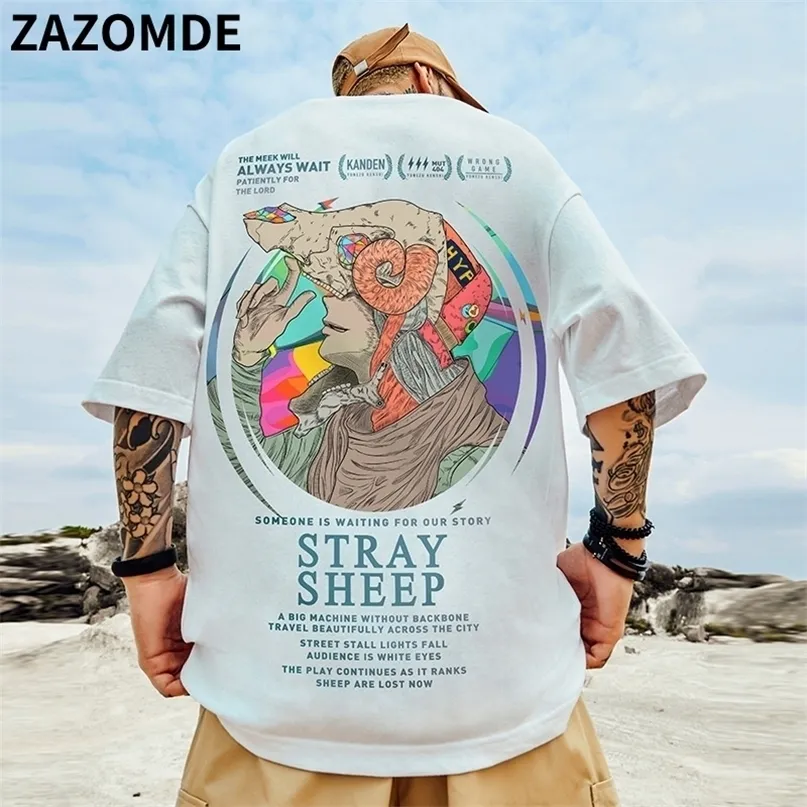 ZAZOMDE Harajuku T-shirt surdimensionné hommes été Cool unisexe hauts Hip Hop drôle impression T-shirt décontracté coton T-shirt Streetwear lâche 220504