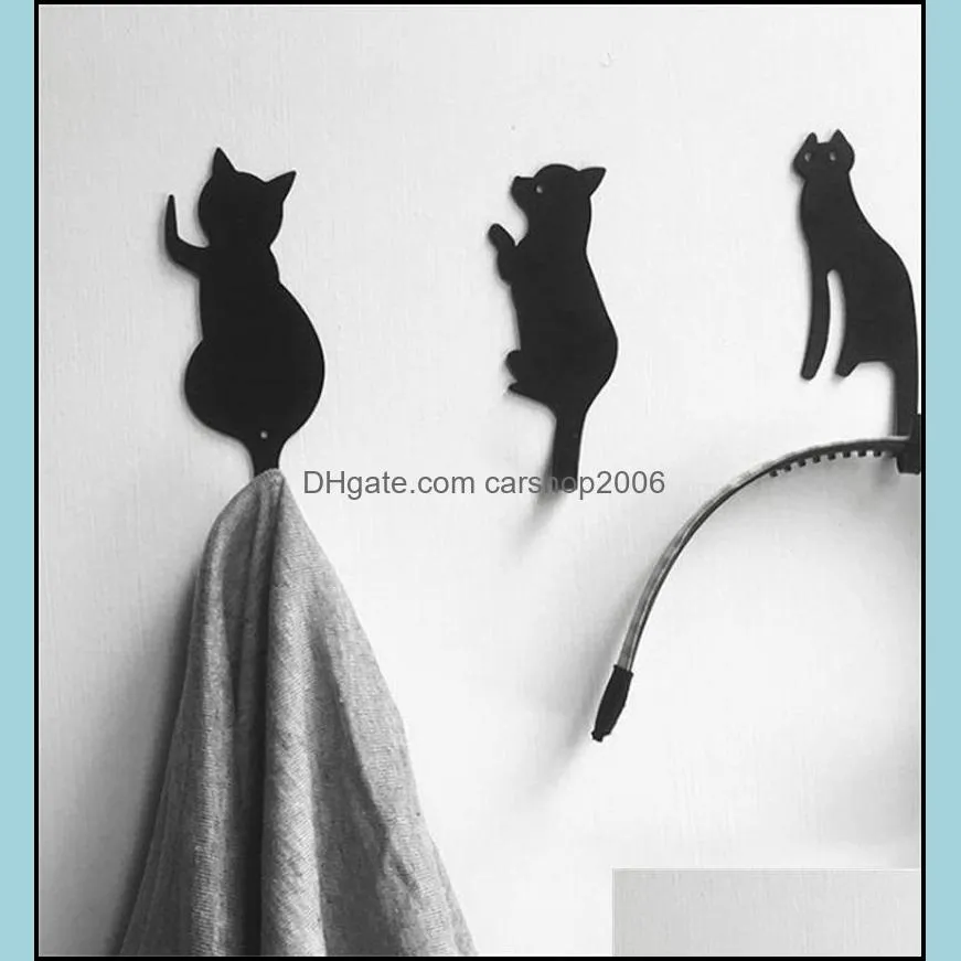 Bathroom Kitchen Cartoon Hook Black Cat Dog Shaped Waterproof Metal No Trace Hooks Hangers Articles For Daily Use Hot Sale 3 5yk J2