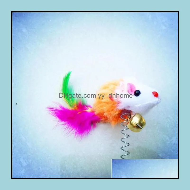 furry cat toys funny swing spring mice with suction cup colorful feather tails mouse toy yhm09-zwl