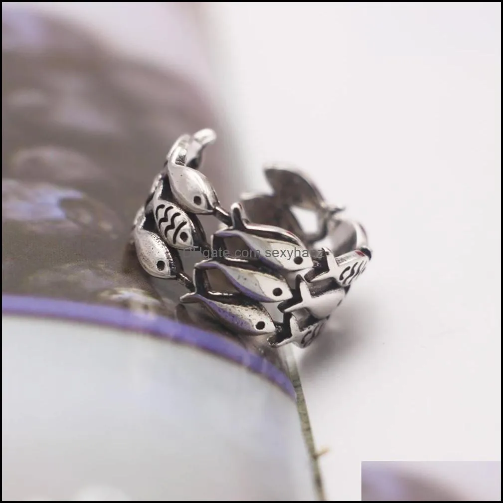 thai silver ring three rows of goldfish antique matte craft hollow goldfish rings accessories jewelry