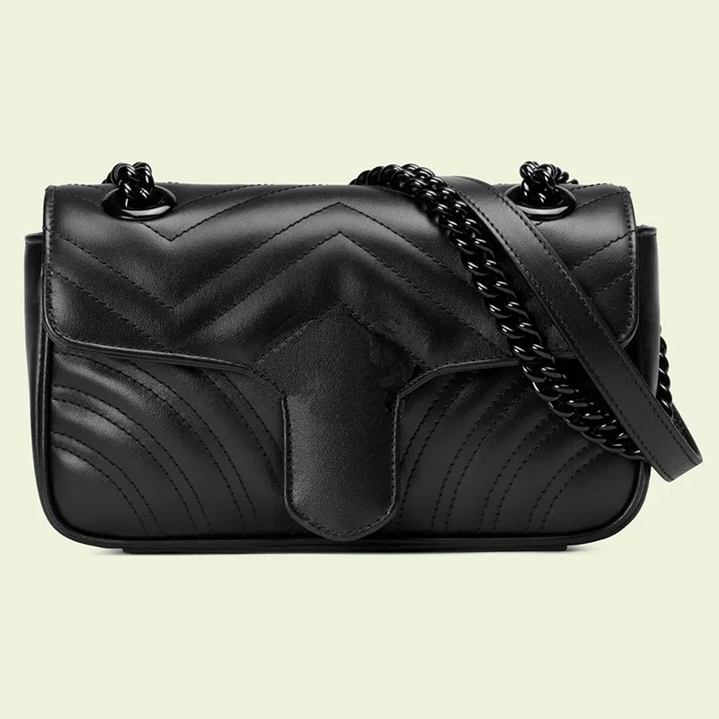 446744 Marmont Full Black Counter Facs Women Women Bag Bag أعلى جودة الحجم 22x14x6cm