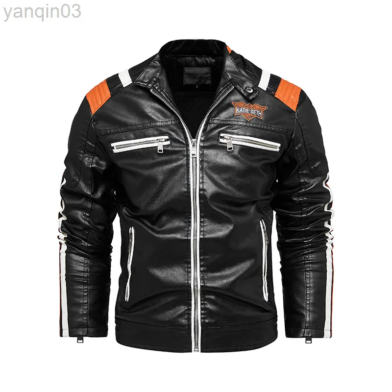 2022 neueste Hohe Qualität PU Jacke Mode Mantel Leder Winter Motorrad Stil Männlich Diagonal Zipper Für Männer Warme Mantel L220801