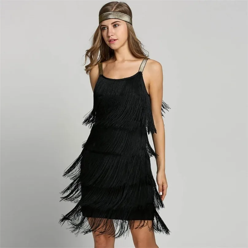 Vintage Vestidos 1920s Flapper Girl Fancy Dress Great Gatsby kostuums Slash Neck Strappy Fringe Swing Party Women 220613