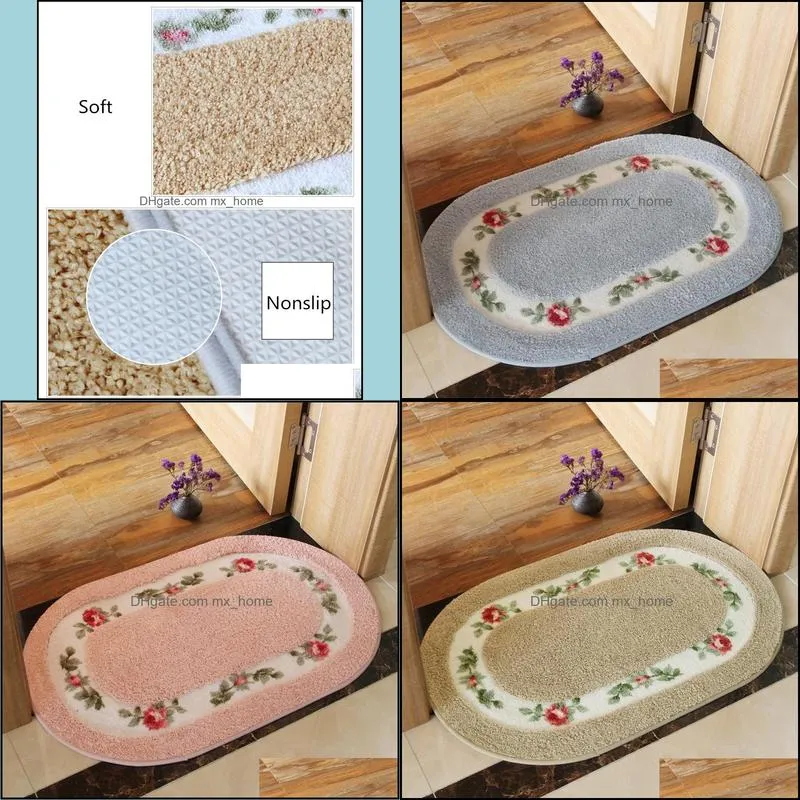 Embroidered Oval Floor Mat Nonslip Bath Mat Water Absorption Floor Rug Carpet for Bathroom Toilet Soft Bedroom Bathroom Doormat 220329