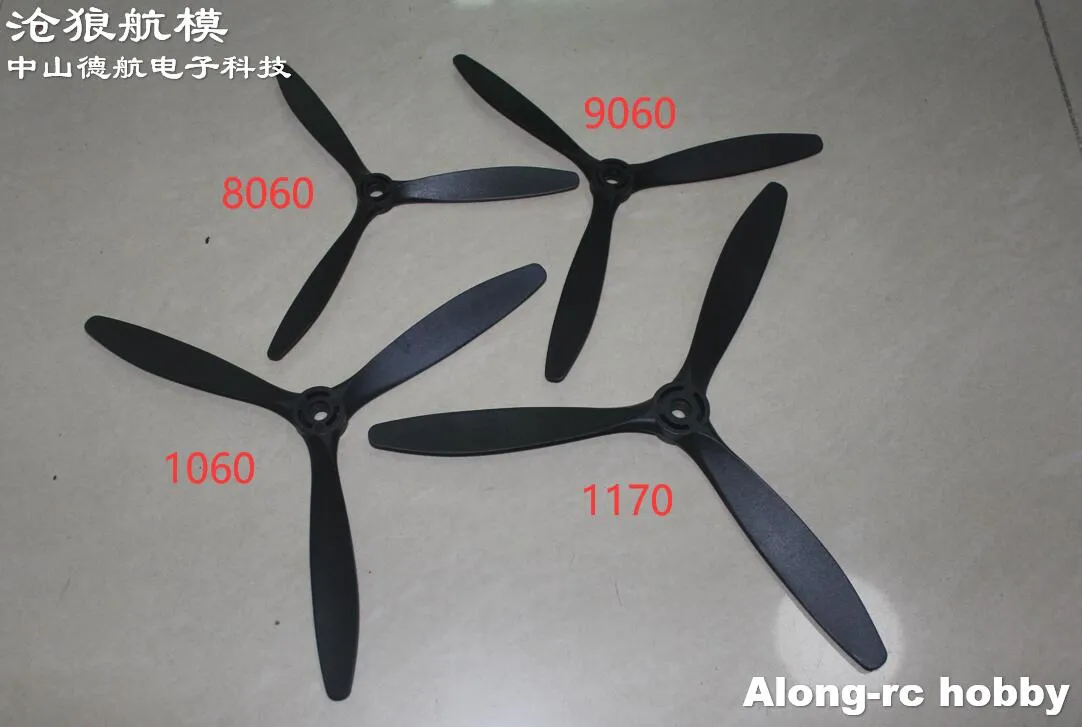 Gratis verzending 4 stks 3 bladen propeller (8 * 6 of 9 * 6 of 10 * 6 of 11 * 7) voor RC-vliegtuigvliegtuigvliegtuigmodel onderdeel