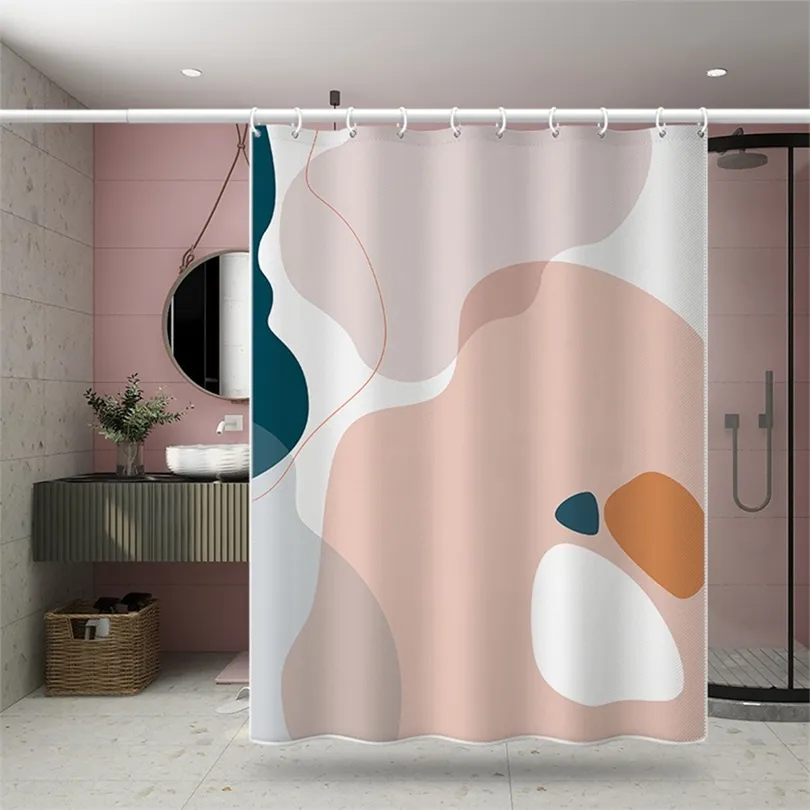 Vent nordique Art abstrait rideau de douche tissu polyester imperméable bain Morandi bloc de couleur s pour décor de salle de bain 220429
