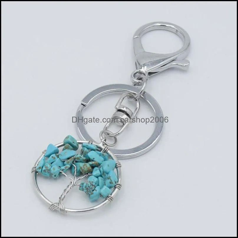 natural crystal stone key ring tree of life pendant handmade keychains key holder for women girl car bags accessorie carshop2006