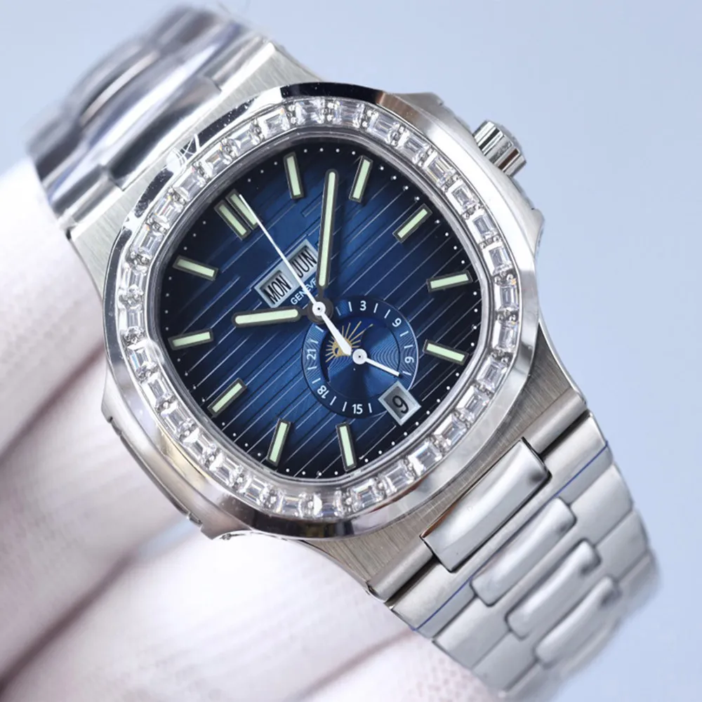 Caixa clássica de relógio masculino com diamantes, relógios mecânicos automáticos, safira, à prova d'água, 40mm, relógio de pulso comercial, montre de luxo252b