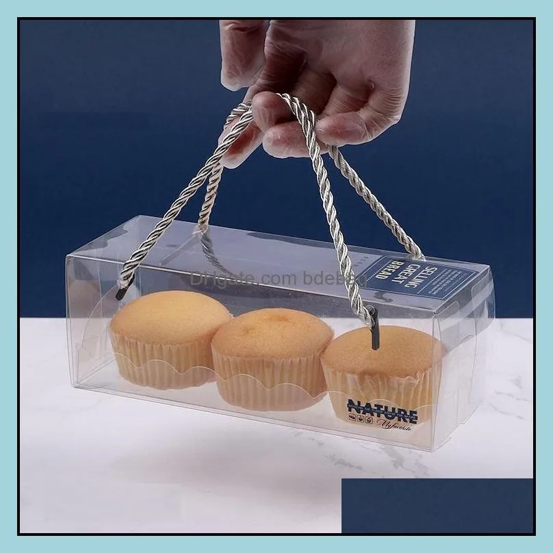 18*6.5*6.5cm clear PET baking packing box for Swiss roll sushi cupcake portable cake box wen7012