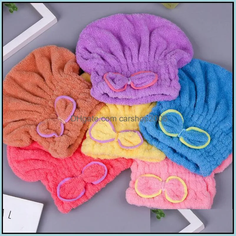 coral fleece bath hat cute bowknot dry hair caps thickening wiping water uptake fast drying make up towel dhl free lxl820q