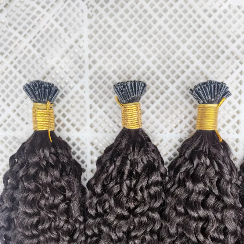 Mongolisk 3B 3C obearbetad jungfru afro kinky lockigt I tips om mänskliga hårförlängningar brasiliansk keratin fusion Förbundna hårförlängningar indiska 100s 100g naturlig svart