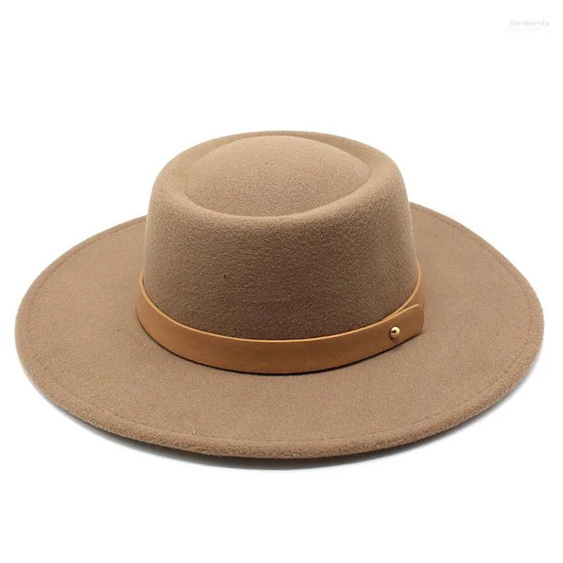 Chapeaux à large bord Chapeau Fedora pour femmes Rond Plat Top Laine Feutre Big Automne Hiver Hommes et femmes Concave Mode Laine Jazz HatWide Davi22