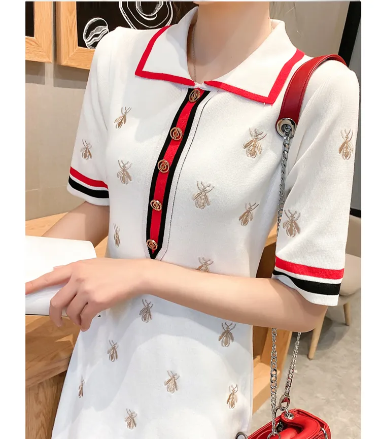 Knee-Length Bee Embroidered Polo Dress for Women Pullover Synthetic Fiber  Sweater with Turn-down Collar Black Plus Size from Dhgate Basic & Casual  Dresses - price 41.11