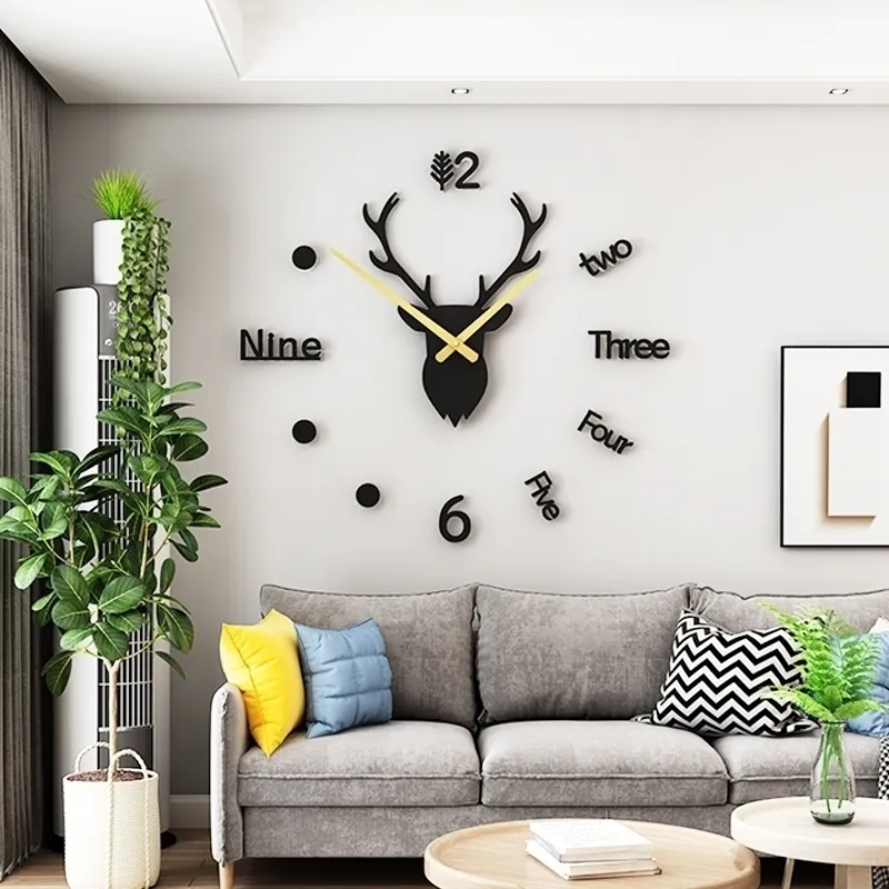 DIY GRANDE ANDLE WALLCLOCK STARTHER DOM DE NATAL DOMENTE SILENTE decorativo pendurado assistir Ponteiro de metal Quartz Black Clocks Y200407